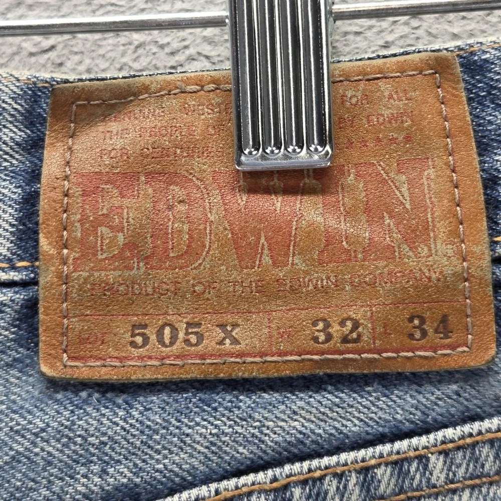 Vintage Edwin Jeans Mens Blue Selvedge 505X Straight Button Fly Fits 32x32